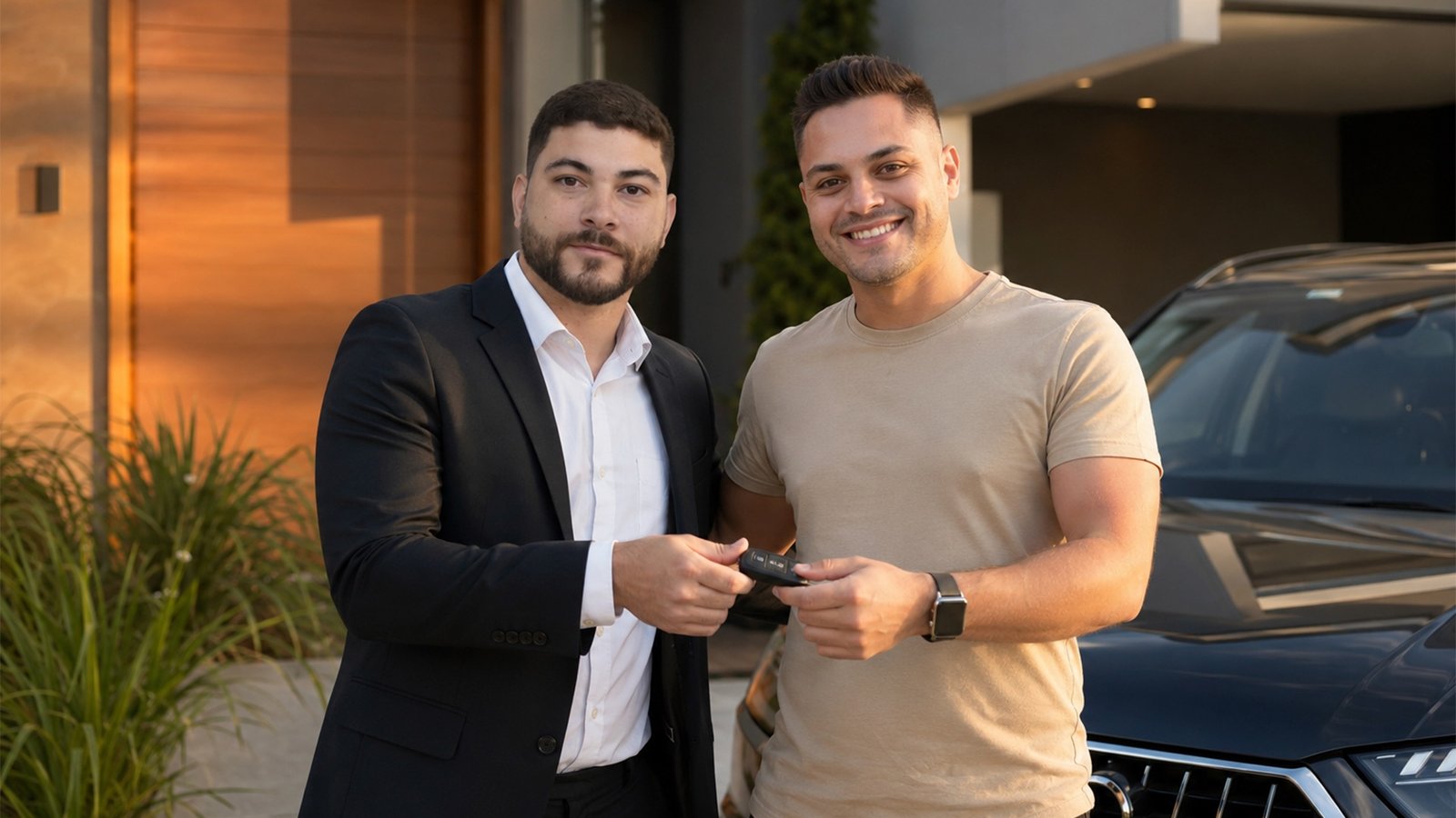 Consultor da MOV Capital entregando a chave do carro ao cliente